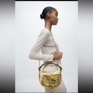 NWT - ZARA METALLIC SHOULDER BAG GOLD